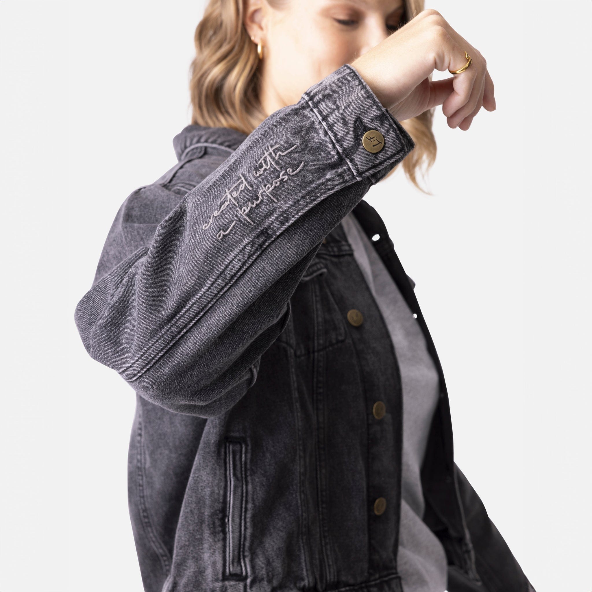 Vintage Washed Created With A Purpose Denim Jacket - Image 13