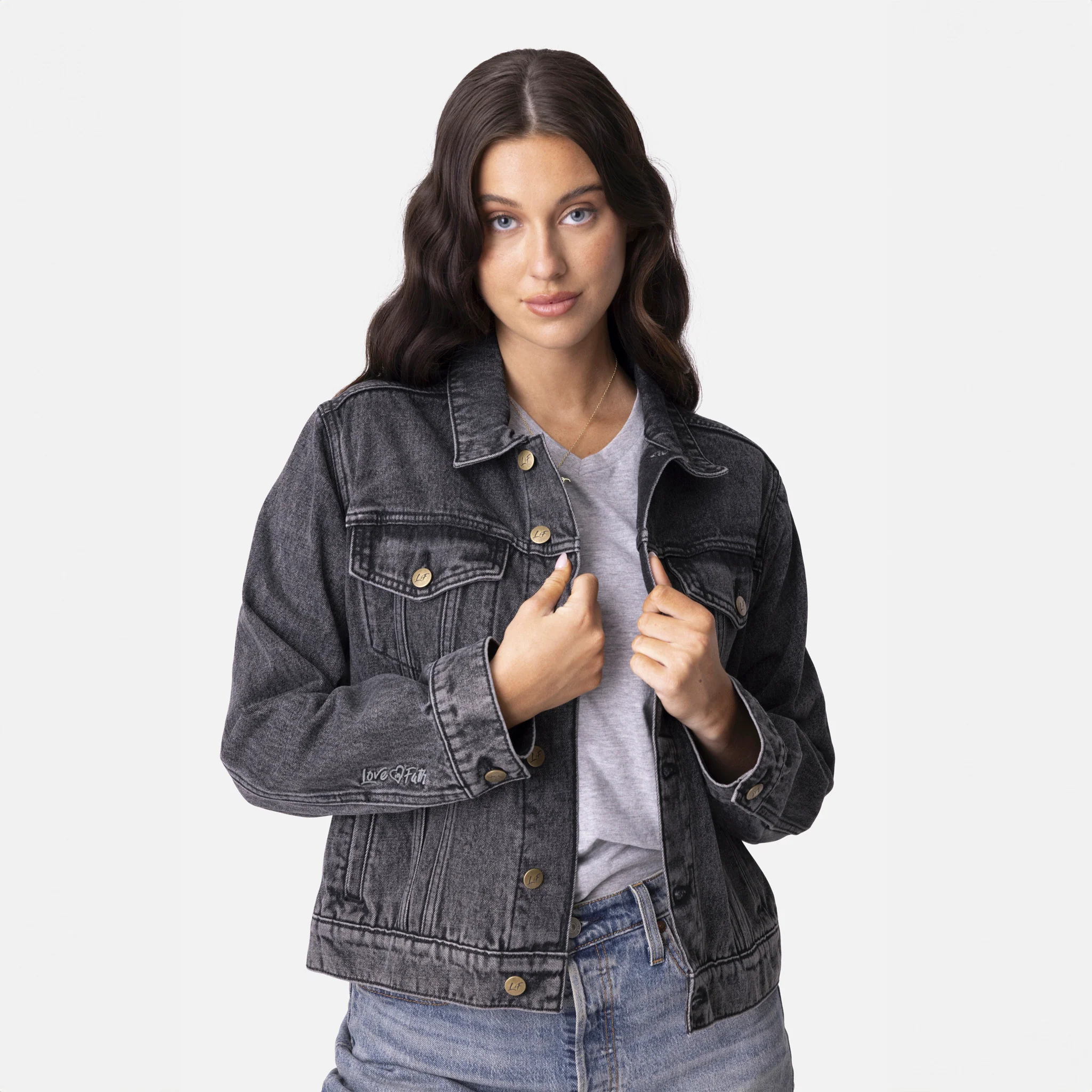 Vintage Washed Faith Cross Denim Jacket - Image 12