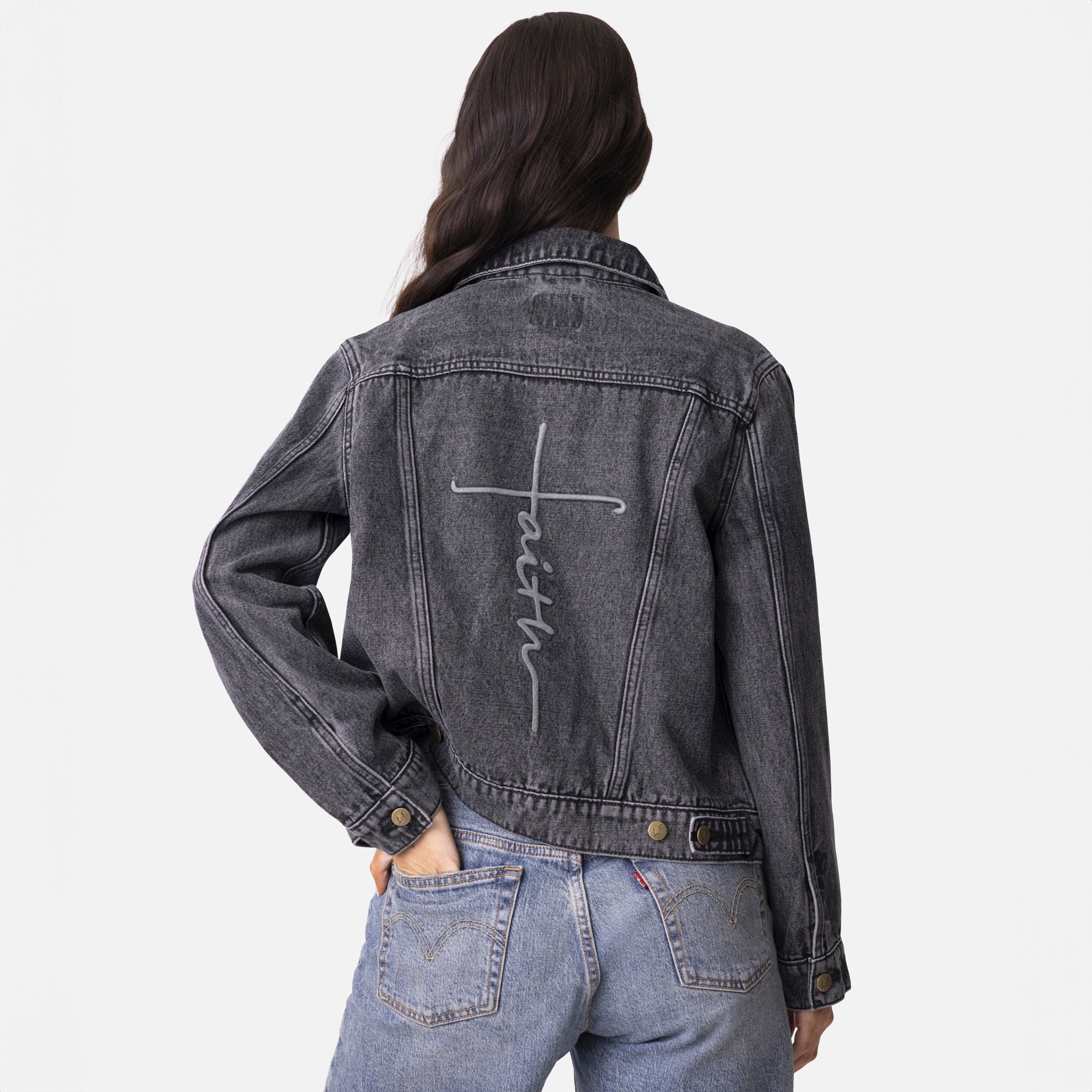 Vintage Washed Faith Cross Denim Jacket - Image 13