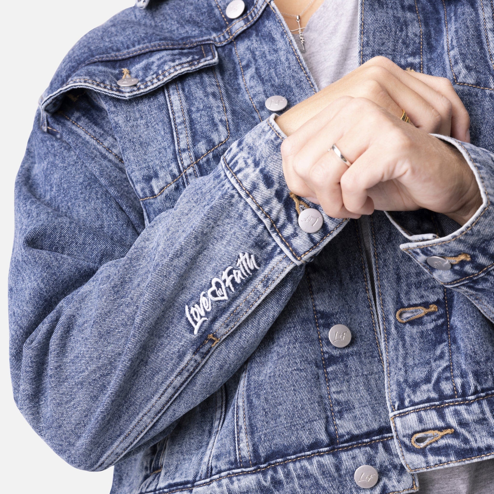 Vintage Washed Faith Cross Denim Jacket - Image 3
