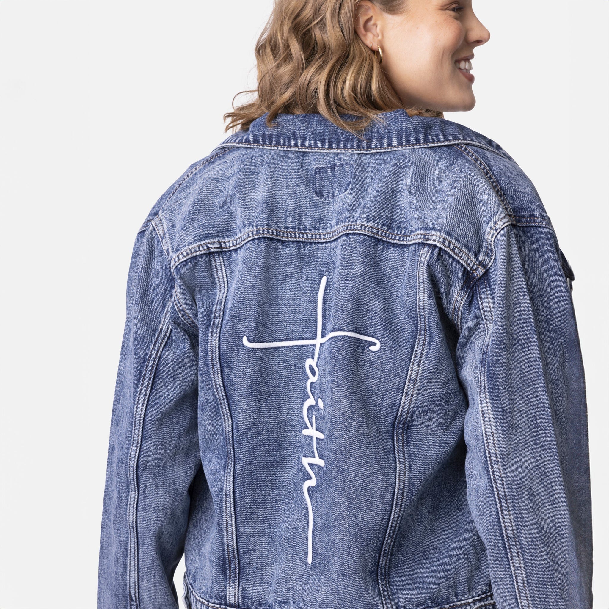Vintage Washed Faith Cross Denim Jacket - Image 4