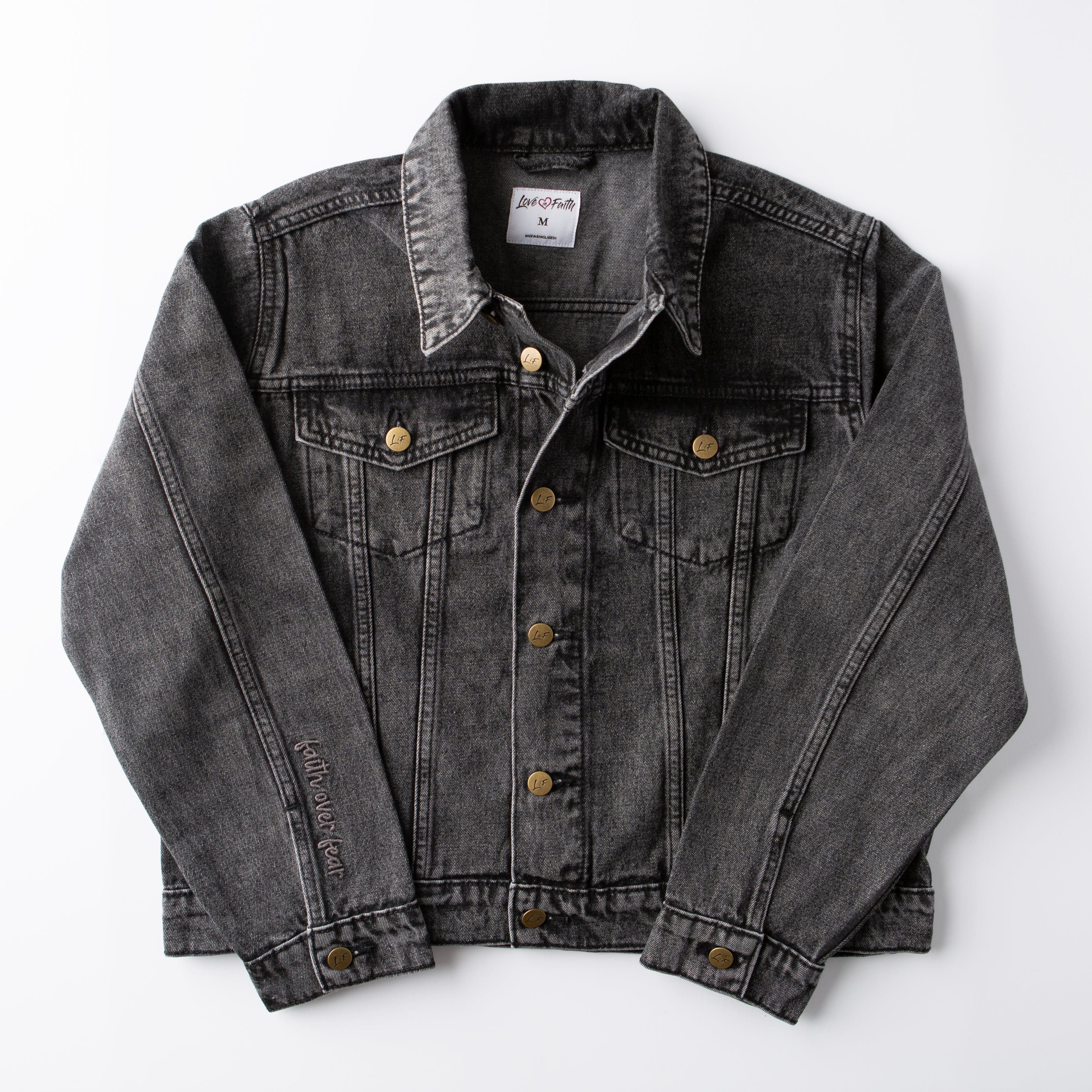 Vintage Washed Faith Over Fear Denim Jacket - Image 5